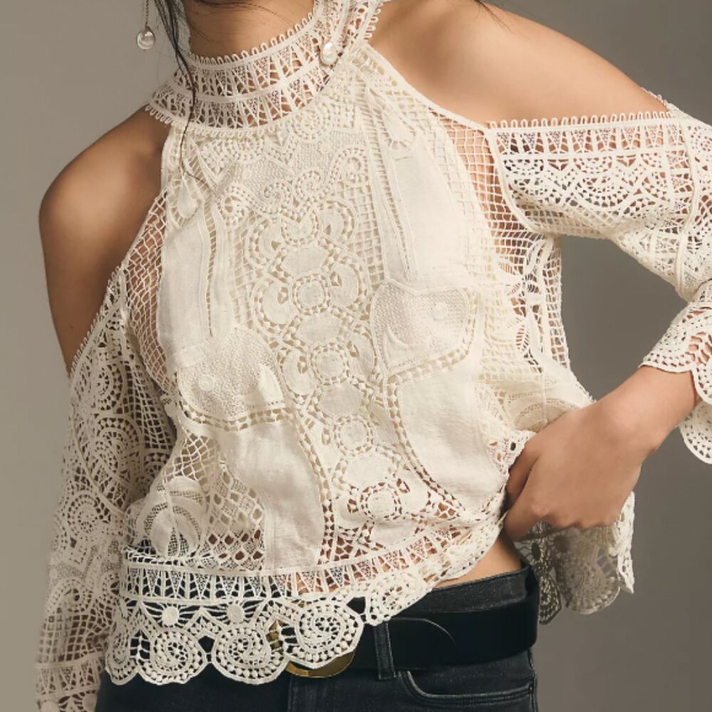 FARM RIO x Anthropologie Guipure Blouse SZ XS